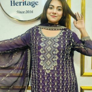 Premium Zari Embroidered chiffon Georgette 3 Piece Dress | SWAAG Heritage