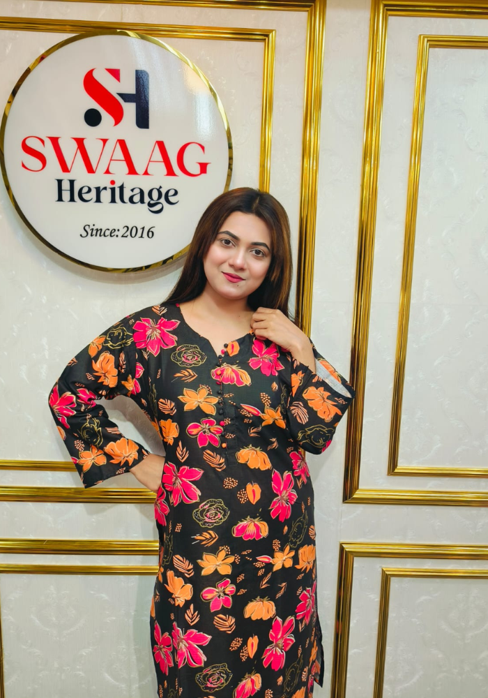 Premium cotton Floral Printed Long 2 Piece Dress - Image 7