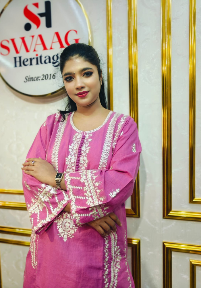 Hot Pink Embroidered Straight Kurti (Premium Ethnic Wear) - Image 3