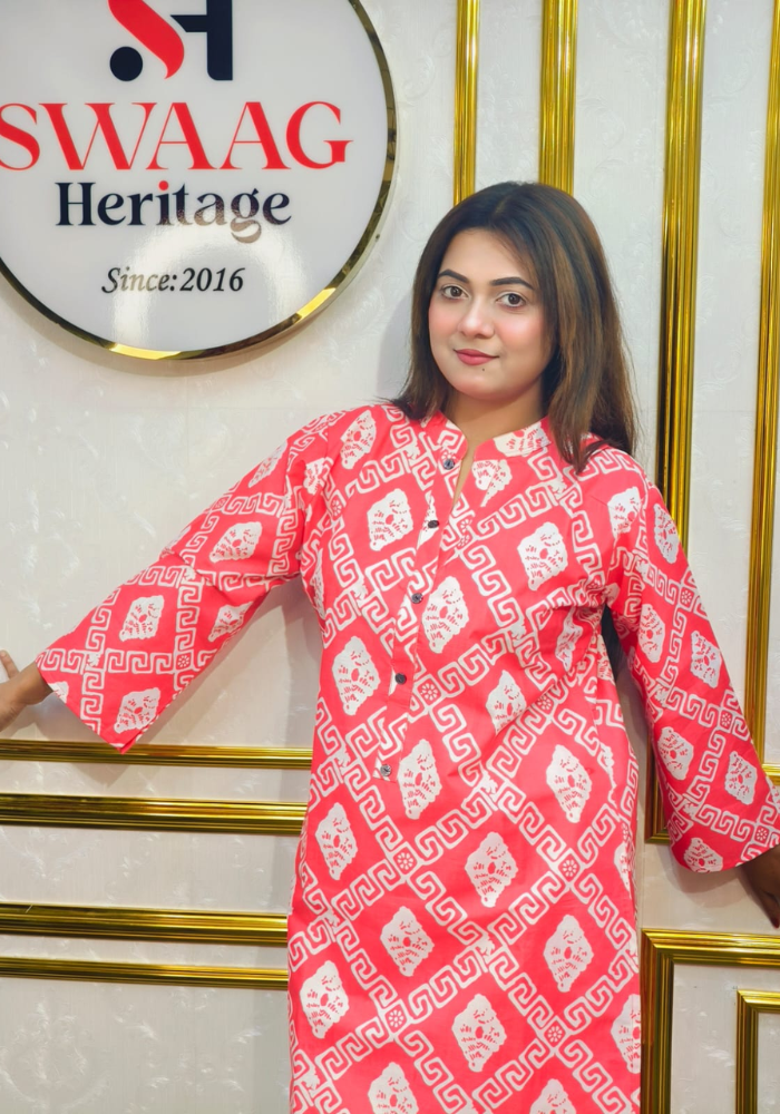 Coral PinkTie-Dye Printed Cotton Co-Ord Set - Image 7