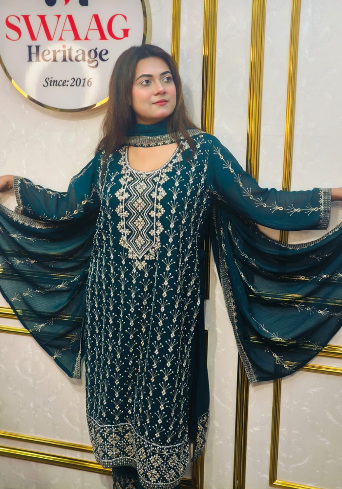 Premium Zari Embroidered chiffon Georgette 3 Piece Dress | SWAAG Heritage - Image 2