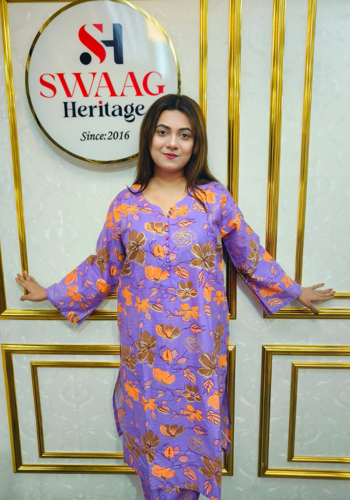 Premium cotton Floral Printed Long 2 Piece Dress - Image 3