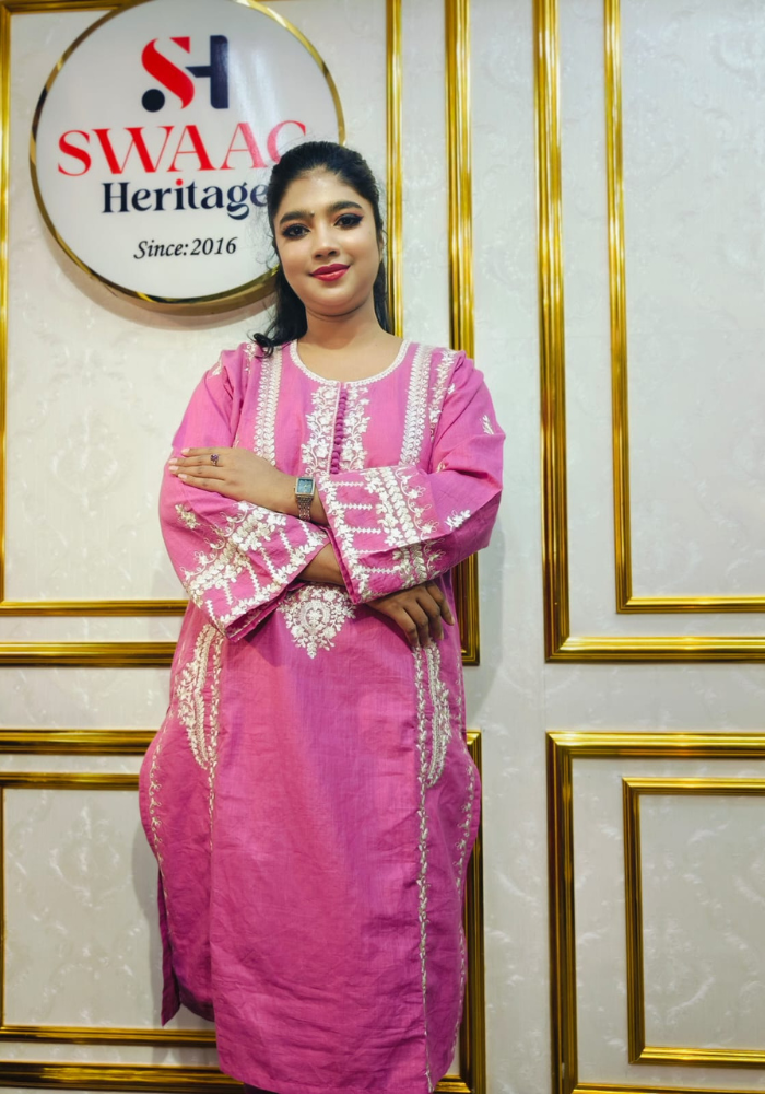 Hot Pink Embroidered Straight Kurti (Premium Ethnic Wear) - Image 2