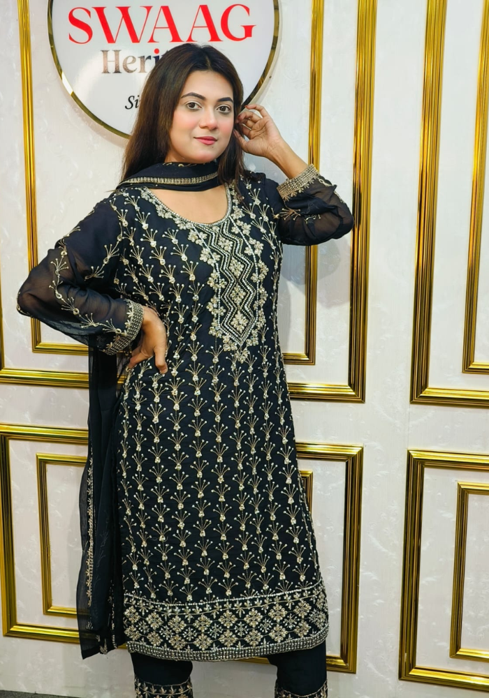 Premium Zari Embroidered chiffon Georgette 3 Piece Dress | SWAAG Heritage - Image 6