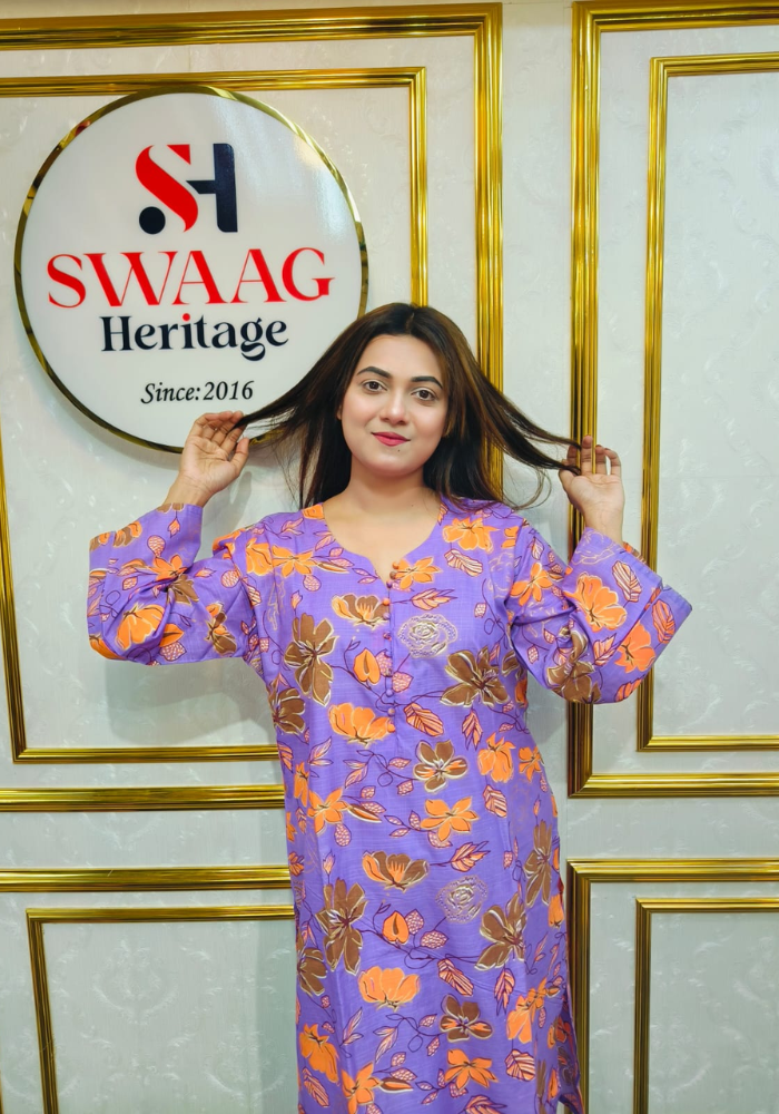 Premium cotton Floral Printed Long 2 Piece Dress - Image 2