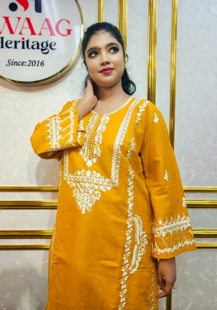 Mustard Yellow Embroidered Straight Kurti (Premium Ethnic Wear) - Image 4
