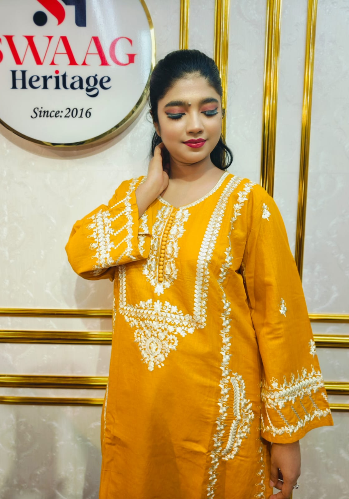 Mustard Yellow Embroidered Straight Kurti (Premium Ethnic Wear)