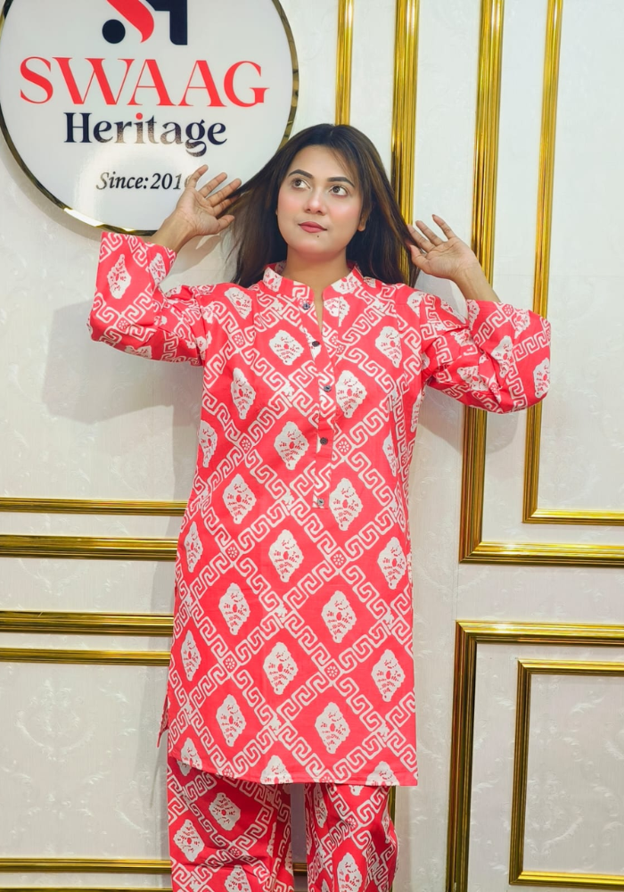 Coral PinkTie-Dye Printed Cotton Co-Ord Set - Image 4