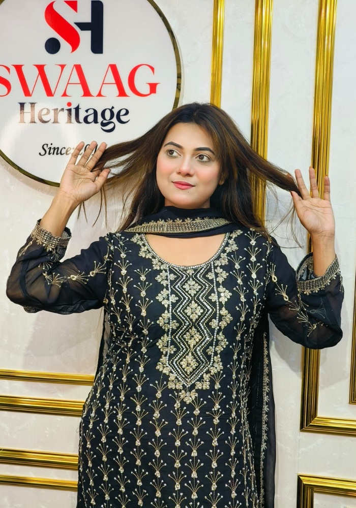 Premium Zari Embroidered chiffon Georgette 3 Piece Dress | SWAAG Heritage - Image 5