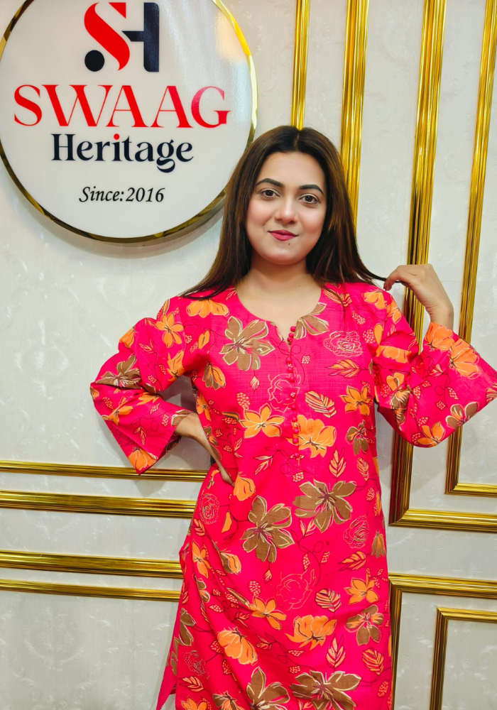 Premium cotton Floral Printed Long 2 Piece Dress - Image 4