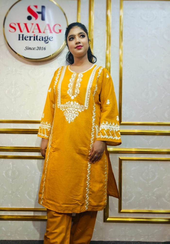 Mustard Yellow Embroidered Straight Kurti (Premium Ethnic Wear) - Image 3