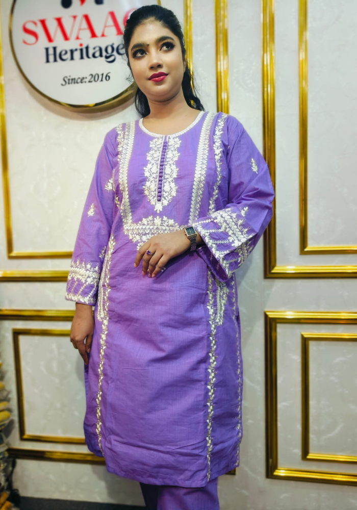 Lavender Embroidered Straight Kurti (Premium Ethnic Wear) - Image 2