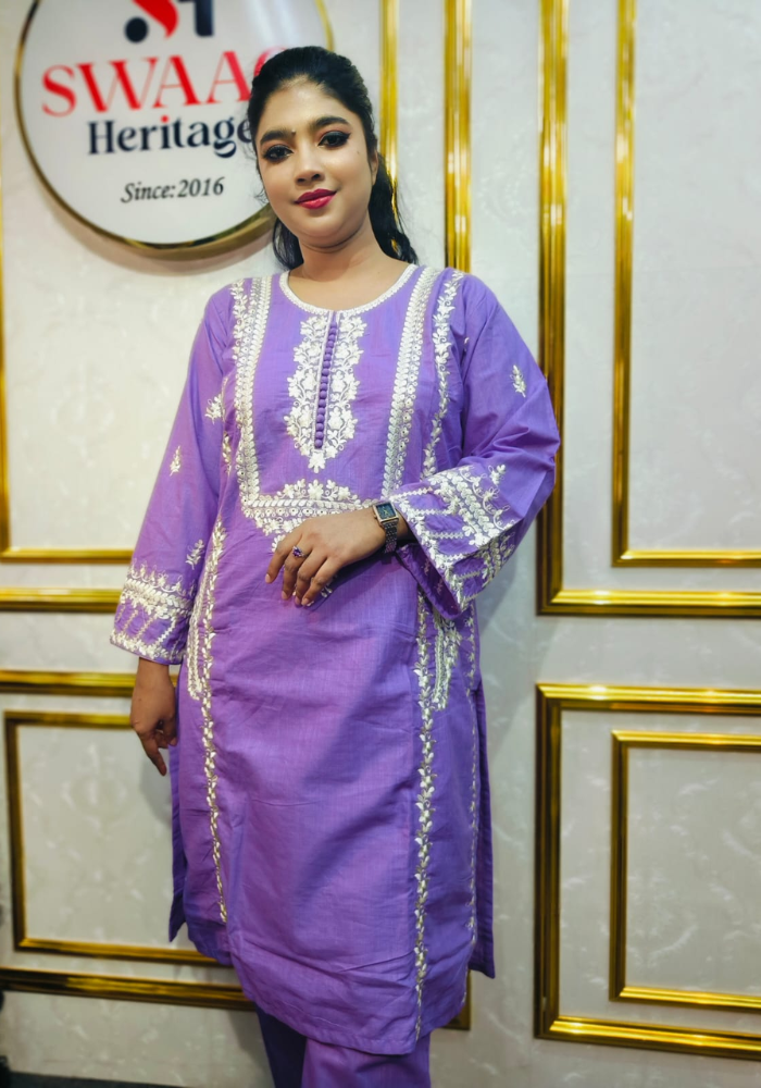 Lavender Embroidered Straight Kurti (Premium Ethnic Wear)