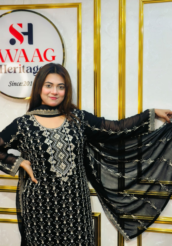 Premium Zari Embroidered chiffon Georgette 3 Piece Dress | SWAAG Heritage - Image 2