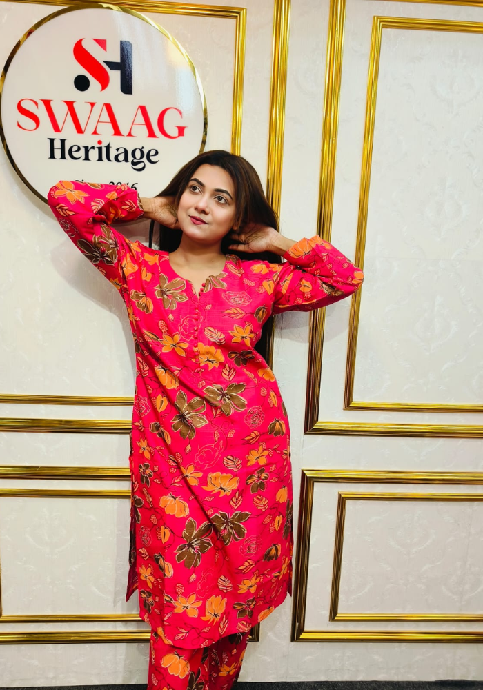 Premium cotton Floral Printed Long 2 Piece Dress - Image 2