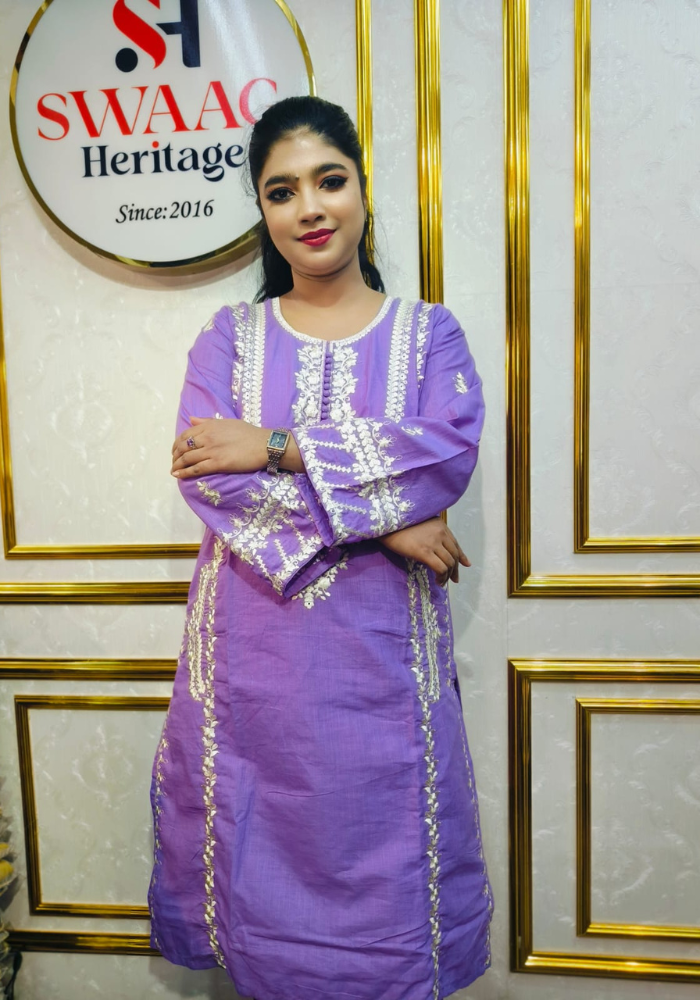 Lavender Embroidered Straight Kurti (Premium Ethnic Wear) - Image 4