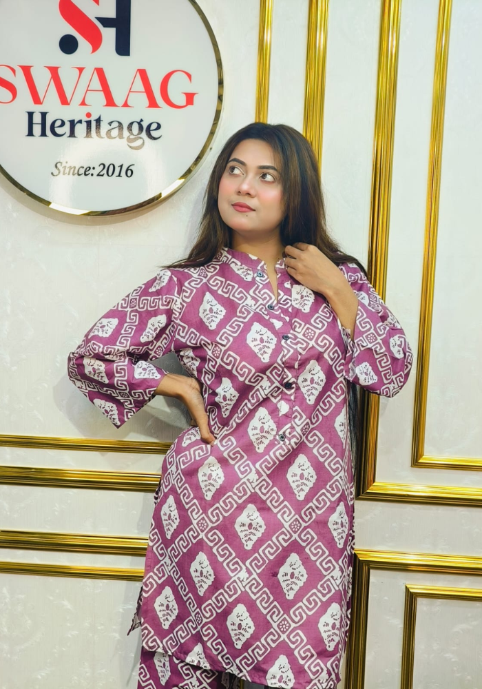 Dusty Mauve Tie-Dye Printed Cotton Co-Ord Set - Image 4