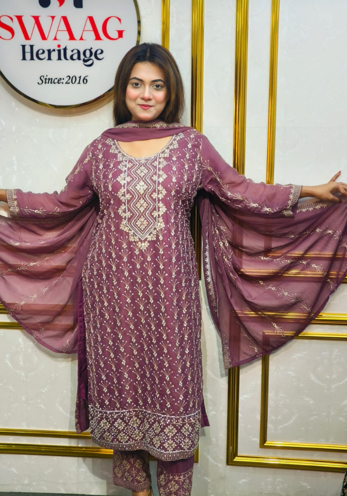 Premium Zari Embroidered chiffon Georgette 3 Piece Dress | SWAAG Heritage - Image 7