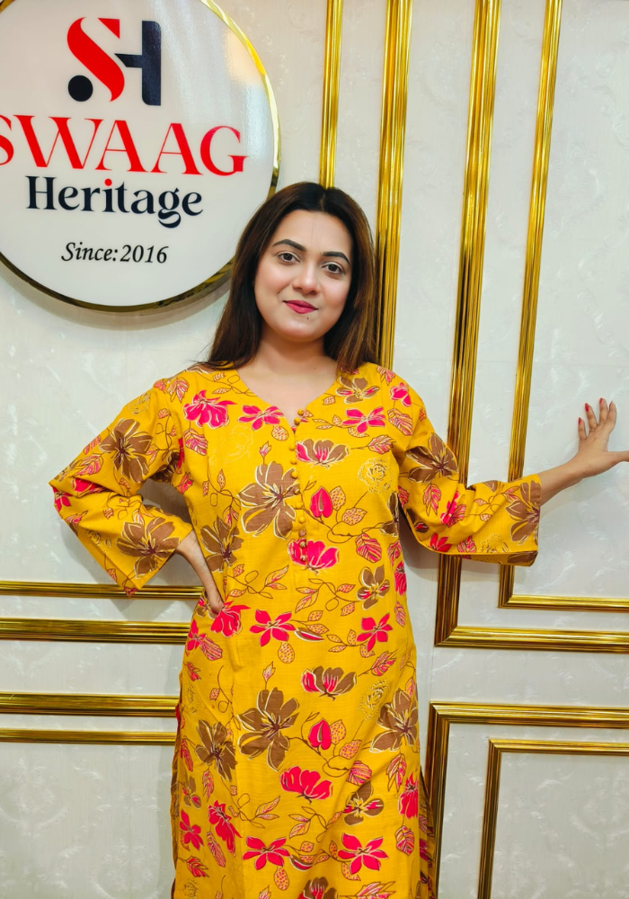 Premium cotton Floral Printed Long 2 Piece Dress - Image 5