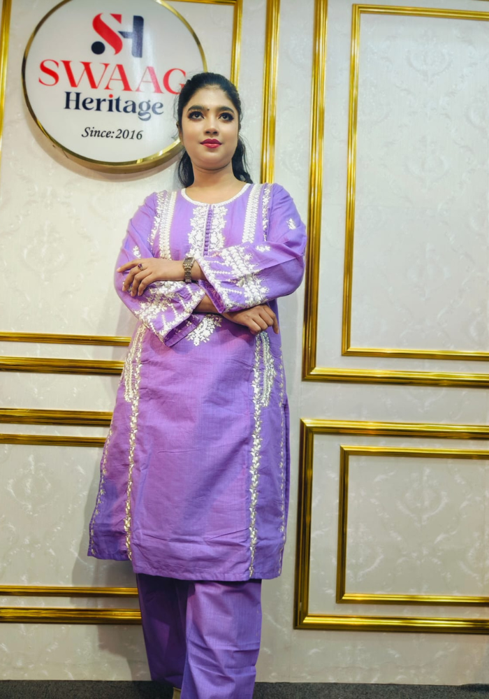 Lavender Embroidered Straight Kurti (Premium Ethnic Wear) - Image 5