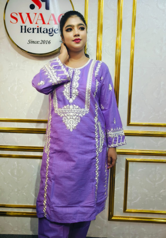 Lavender Embroidered Straight Kurti (Premium Ethnic Wear) - Image 6