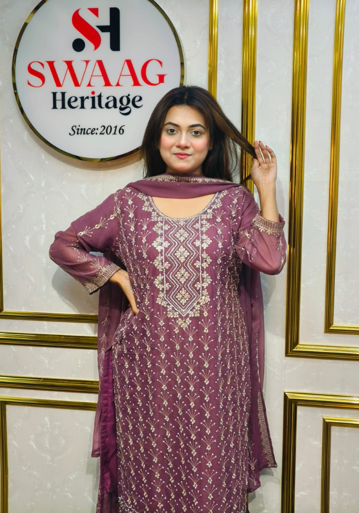 Premium Zari Embroidered chiffon Georgette 3 Piece Dress | SWAAG Heritage - Image 5