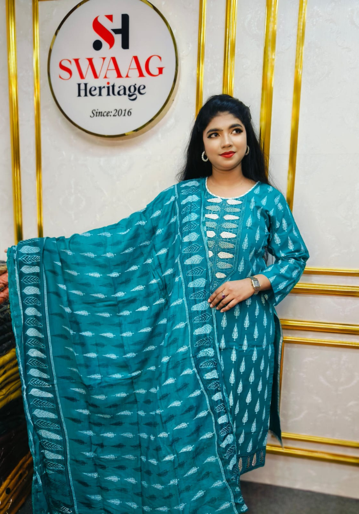 Grace in every thread | Pure cotton boutique three piece dress —exclusively by Swaag Heritage. - Image 2