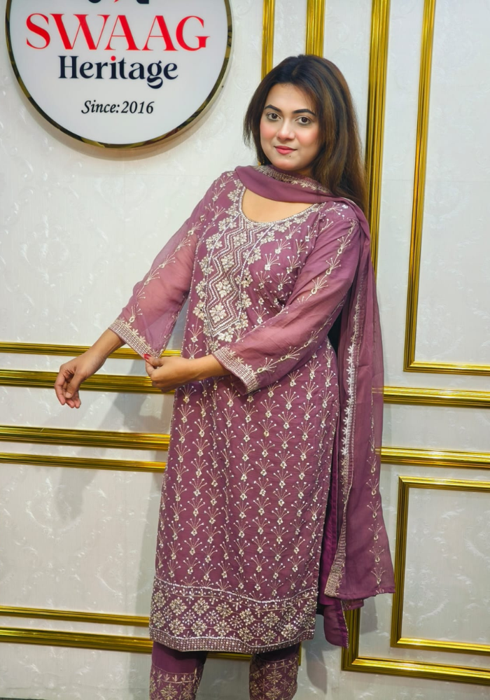 Premium Zari Embroidered chiffon Georgette 3 Piece Dress | SWAAG Heritage - Image 4