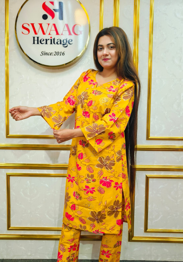 Premium cotton Floral Printed Long 2 Piece Dress - Image 3