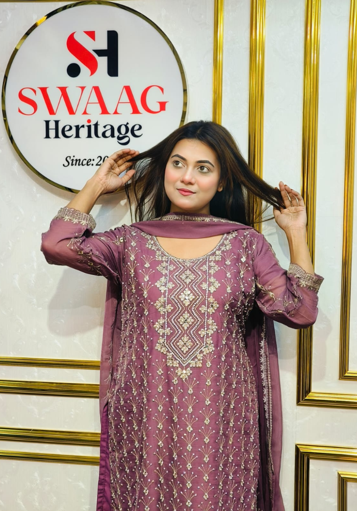 Premium Zari Embroidered chiffon Georgette 3 Piece Dress | SWAAG Heritage - Image 3