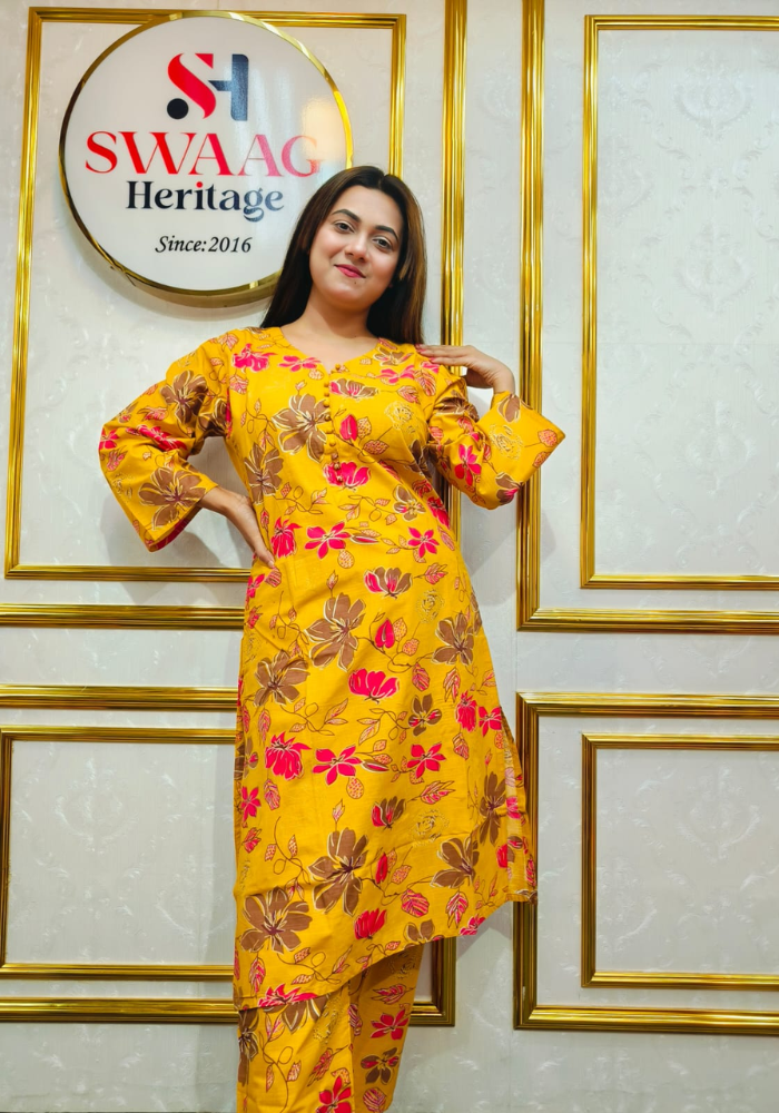 Premium cotton Floral Printed Long 2 Piece Dress - Image 2