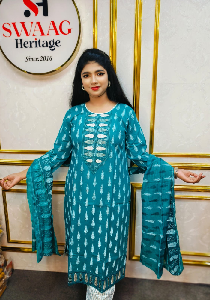 Grace in every thread | Pure cotton boutique three piece dress —exclusively by Swaag Heritage. - Image 6