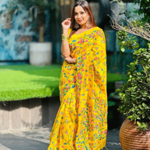 Sunshine Bloom Yellow Floral Printed Saree