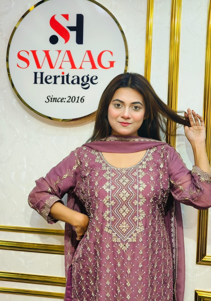Premium Zari Embroidered chiffon Georgette 3 Piece Dress | SWAAG Heritage