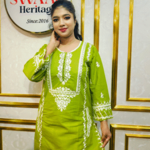 Apple Green Embroidered Straight Kurti (Premium Ethnic Wear)