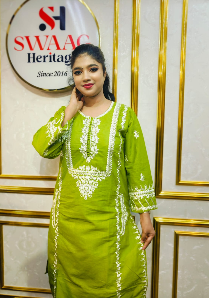 Apple Green Embroidered Straight Kurti (Premium Ethnic Wear)