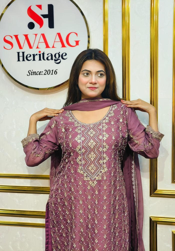 Premium Zari Embroidered chiffon Georgette 3 Piece Dress | SWAAG Heritage - Image 2