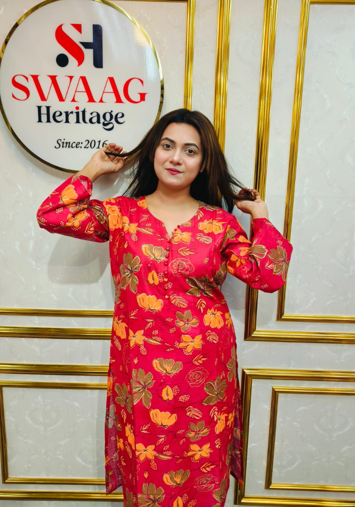 Premium cotton Floral Printed Long 2 Piece Dress - Image 5