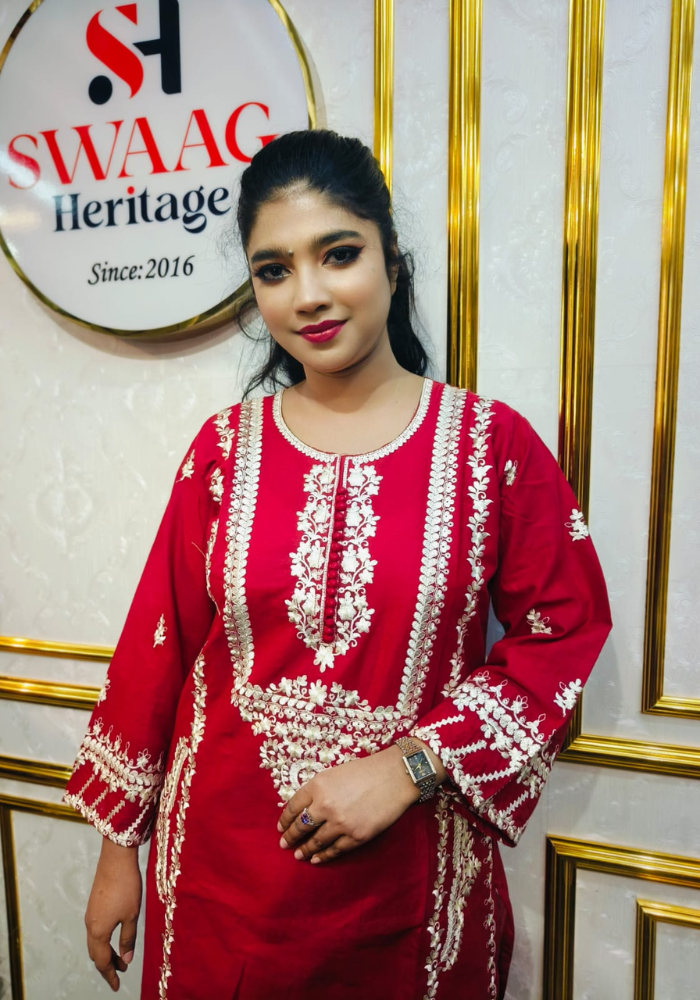 Red Embroidered Straight Kurti (Premium Ethnic Wear)