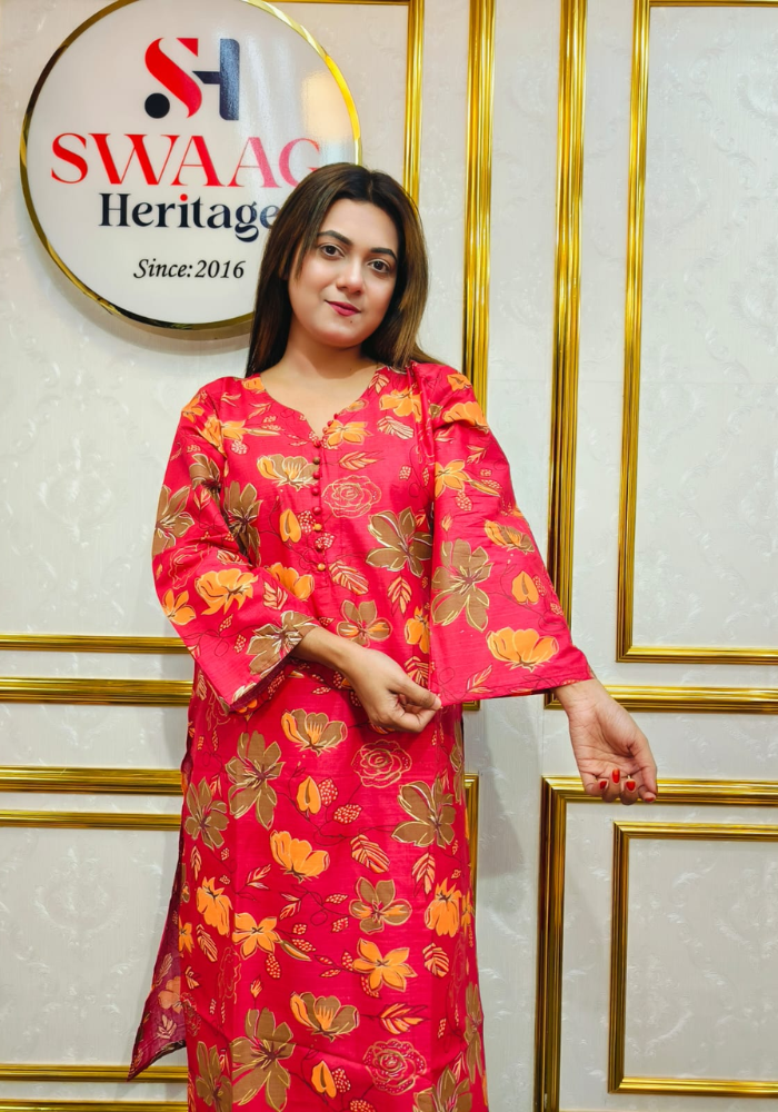 Premium cotton Floral Printed Long 2 Piece Dress - Image 4