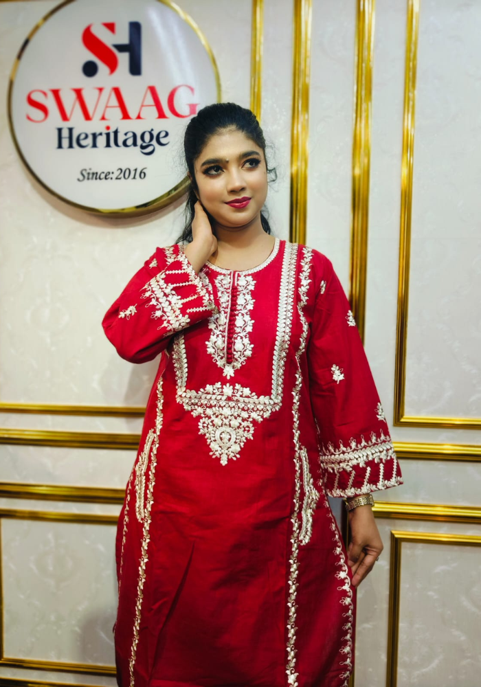 Red Embroidered Straight Kurti (Premium Ethnic Wear) - Image 4