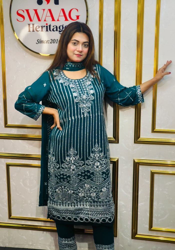 Premium Zari Embroidered chiffon Georgette 3 Piece Dress | SWAAG Heritage - Image 7