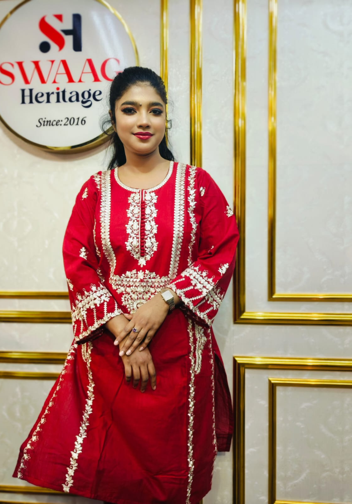 Red Embroidered Straight Kurti (Premium Ethnic Wear) - Image 3