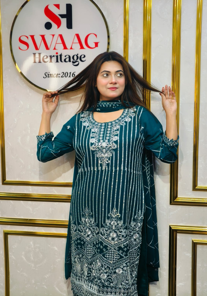 Premium Zari Embroidered chiffon Georgette 3 Piece Dress | SWAAG Heritage - Image 6