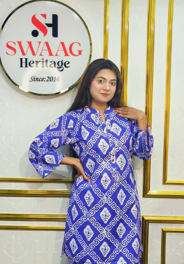 Blue Tie-Dye Printed Cotton Co-Ord Set