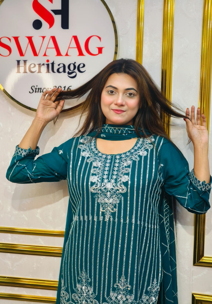Premium Zari Embroidered chiffon Georgette 3 Piece Dress | SWAAG Heritage - Image 5