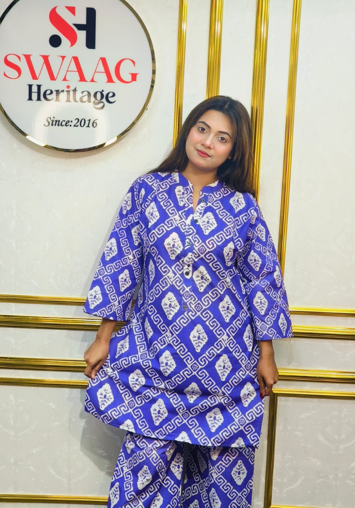 Blue Tie-Dye Printed Cotton Co-Ord Set - Image 9