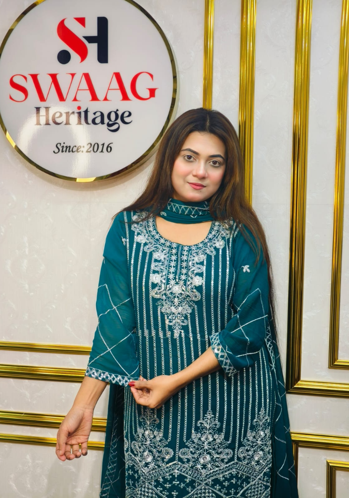 Premium Zari Embroidered chiffon Georgette 3 Piece Dress | SWAAG Heritage