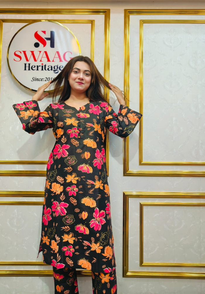 Premium cotton Floral Printed Long 2 Piece Dress - Image 5