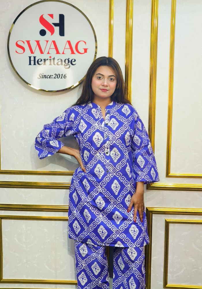 Blue Tie-Dye Printed Cotton Co-Ord Set - Image 8